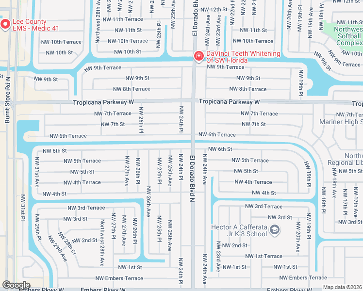 map of restaurants, bars, coffee shops, grocery stores, and more near 2422 Northwest 6th Terrace in Cape Coral