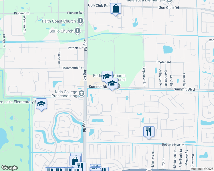 map of restaurants, bars, coffee shops, grocery stores, and more near 6315 Summit Boulevard in West Palm Beach