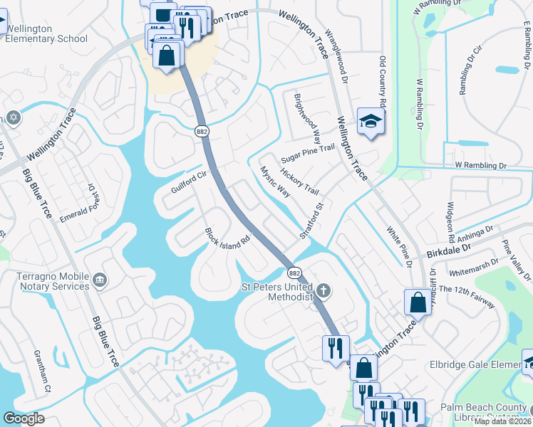 map of restaurants, bars, coffee shops, grocery stores, and more near 1237 Niantic Terrace in Wellington