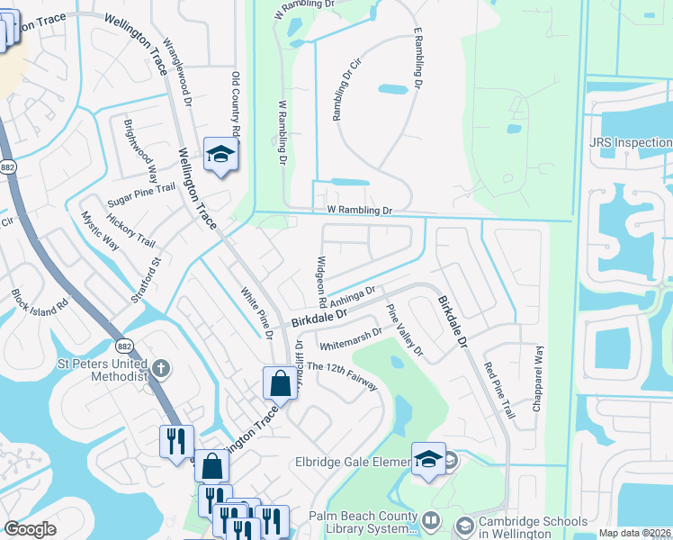 map of restaurants, bars, coffee shops, grocery stores, and more near 11689 Sanderling Drive in Wellington