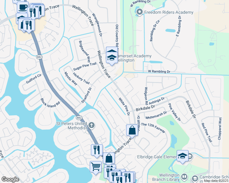 map of restaurants, bars, coffee shops, grocery stores, and more near 1200 White Pine Drive in Wellington