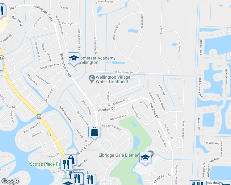 map of restaurants, bars, coffee shops, grocery stores, and more near 11675 Sanderling Drive in Wellington