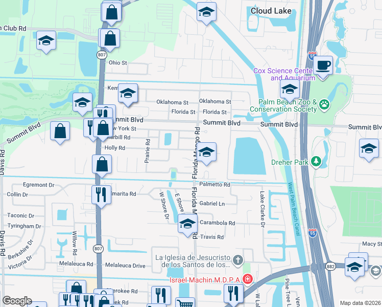 map of restaurants, bars, coffee shops, grocery stores, and more near 2528 Holly Rd in West Palm Beach