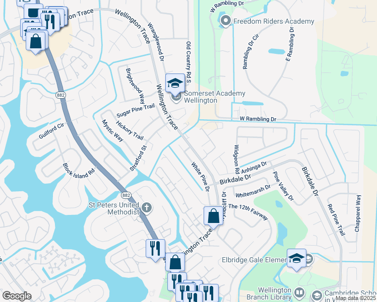 map of restaurants, bars, coffee shops, grocery stores, and more near 1200 White Pine Drive in Wellington