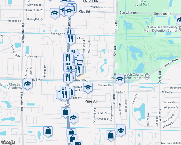 map of restaurants, bars, coffee shops, grocery stores, and more near 930 Summit Lake Drive in West Palm Beach