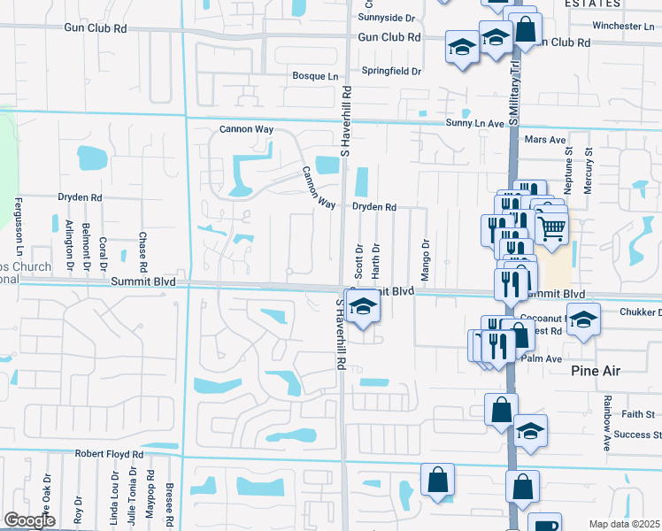 map of restaurants, bars, coffee shops, grocery stores, and more near 850 Hill Drive in West Palm Beach