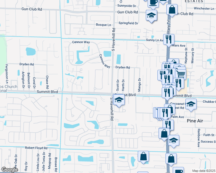 map of restaurants, bars, coffee shops, grocery stores, and more near 850 Hill Drive in West Palm Beach