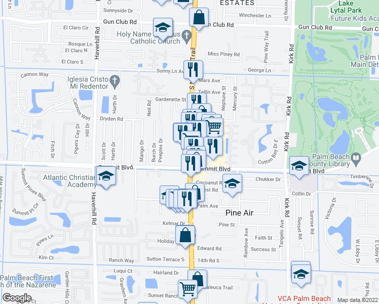 map of restaurants, bars, coffee shops, grocery stores, and more near 917 South Military Trail in West Palm Beach