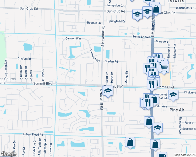 map of restaurants, bars, coffee shops, grocery stores, and more near 850 Hill Drive in West Palm Beach