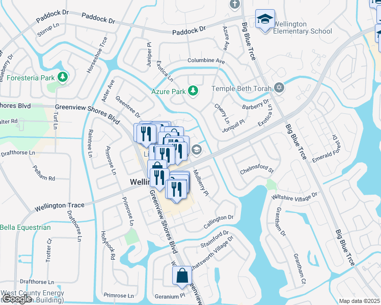 map of restaurants, bars, coffee shops, grocery stores, and more near 13787 Sunflower Court in Wellington