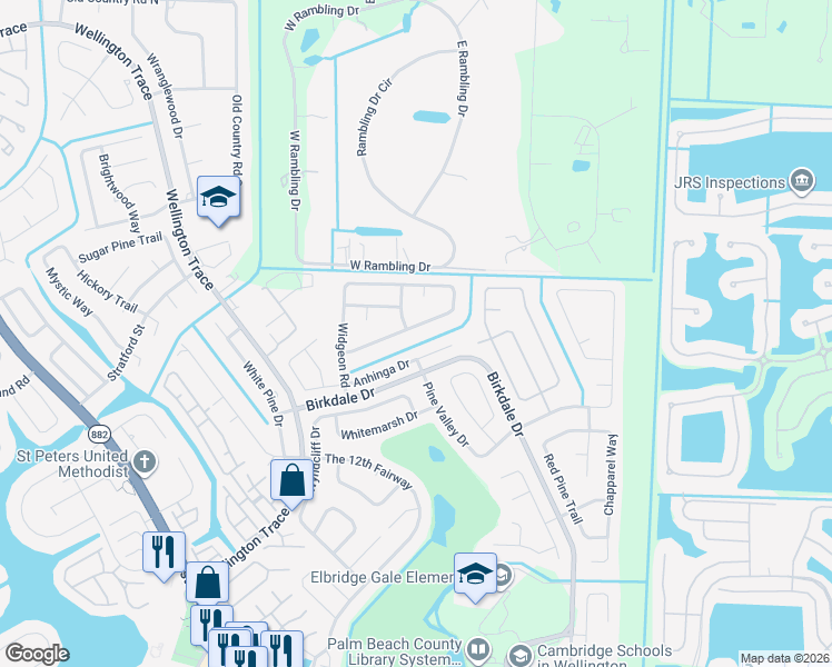 map of restaurants, bars, coffee shops, grocery stores, and more near 11576 Sanderling Drive in Wellington