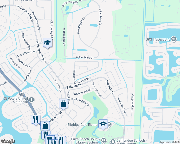 map of restaurants, bars, coffee shops, grocery stores, and more near 11576 Sanderling Drive in Wellington