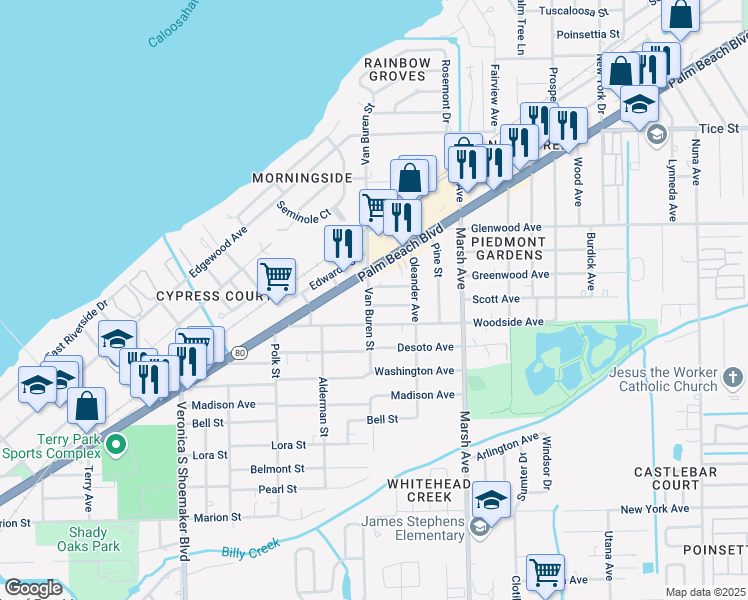 map of restaurants, bars, coffee shops, grocery stores, and more near 4009 Iroquois Avenue in Fort Myers