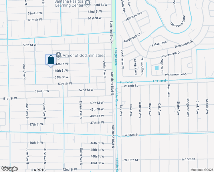 map of restaurants, bars, coffee shops, grocery stores, and more near 5202 Anita Avenue North in Lehigh Acres