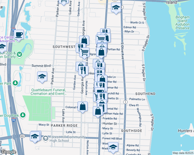 map of restaurants, bars, coffee shops, grocery stores, and more near 419 U.S. 1 in West Palm Beach
