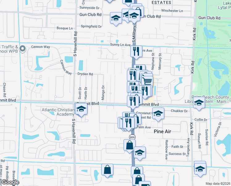 map of restaurants, bars, coffee shops, grocery stores, and more near 898 Peeples Drive in West Palm Beach