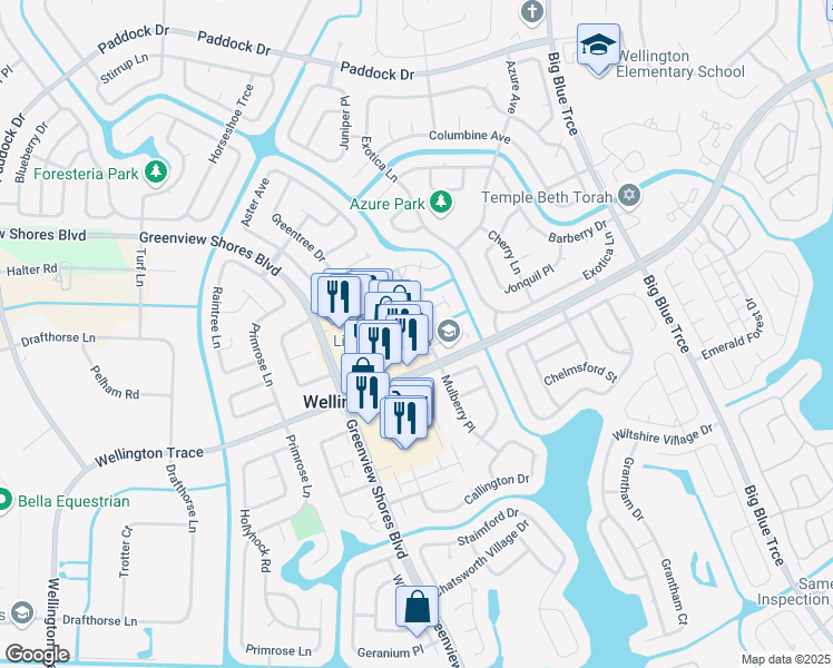 map of restaurants, bars, coffee shops, grocery stores, and more near 13787 Sunflower Court in Wellington