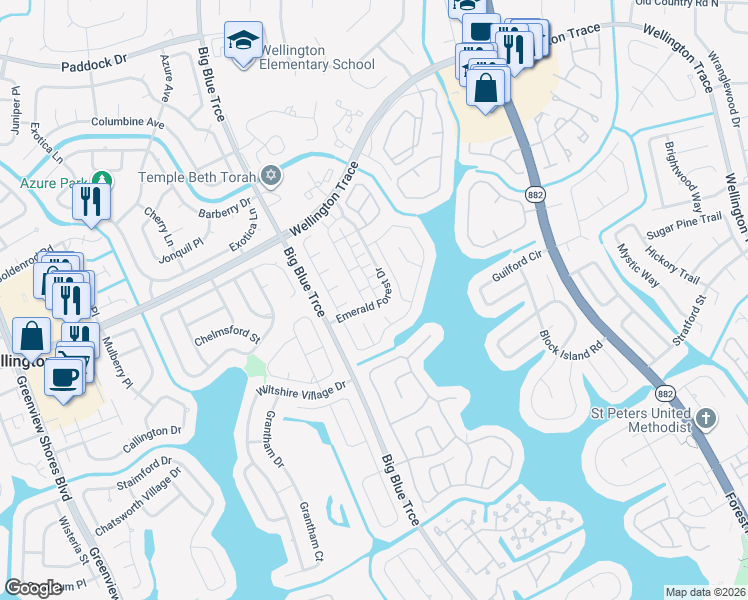 map of restaurants, bars, coffee shops, grocery stores, and more near 1169 Mourning Dove Lane in Wellington