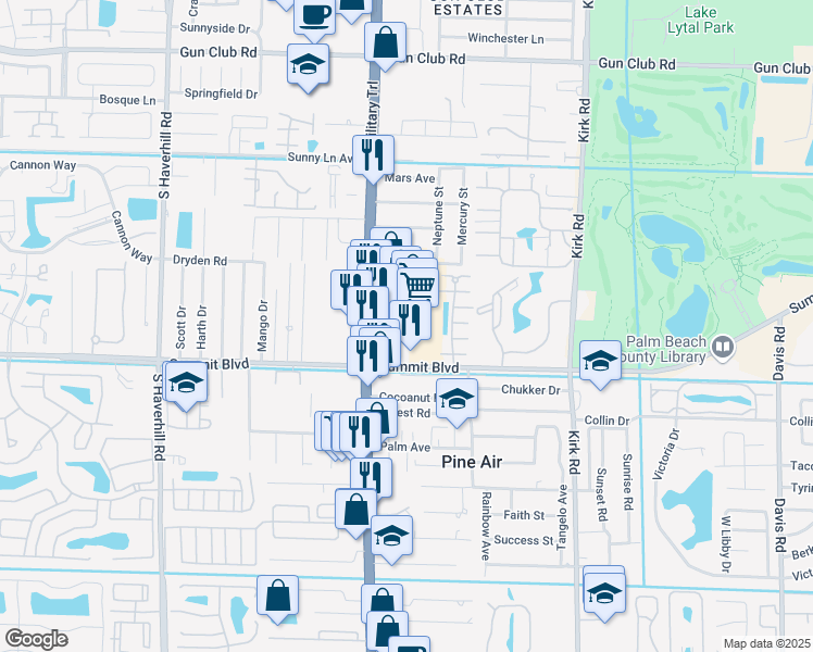 map of restaurants, bars, coffee shops, grocery stores, and more near 890 South Military Trail in West Palm Beach
