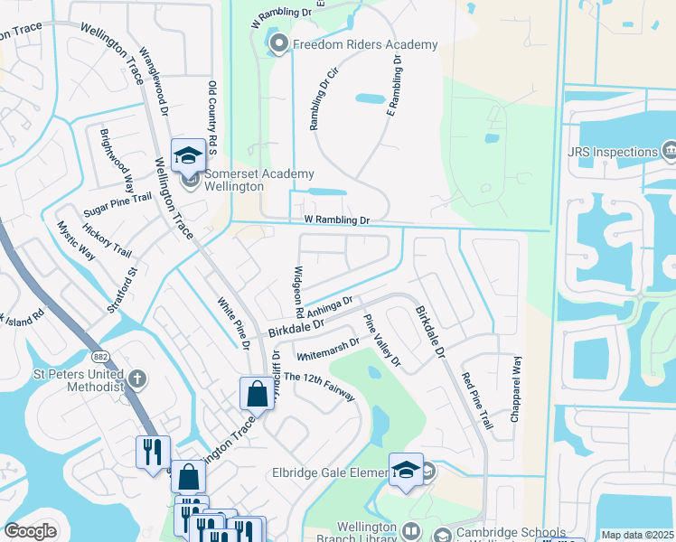 map of restaurants, bars, coffee shops, grocery stores, and more near 11615 Sanderling Drive in Wellington