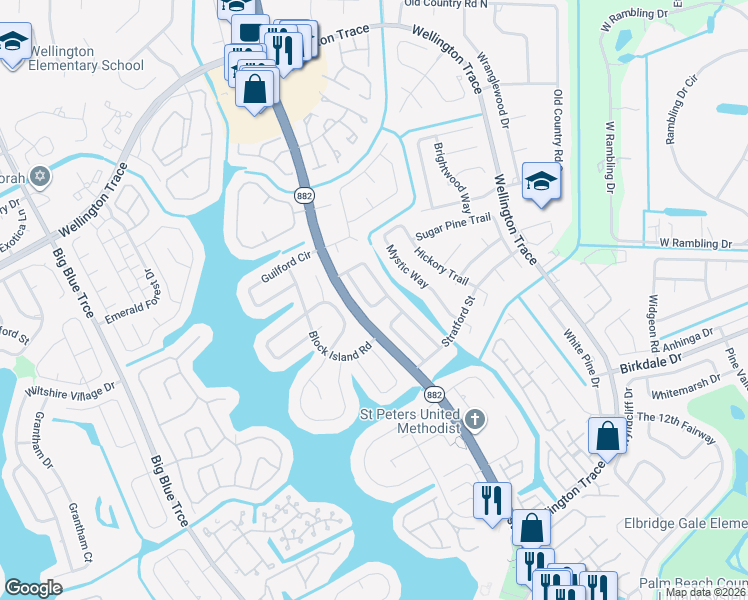 map of restaurants, bars, coffee shops, grocery stores, and more near 1231 Essex Drive in Wellington