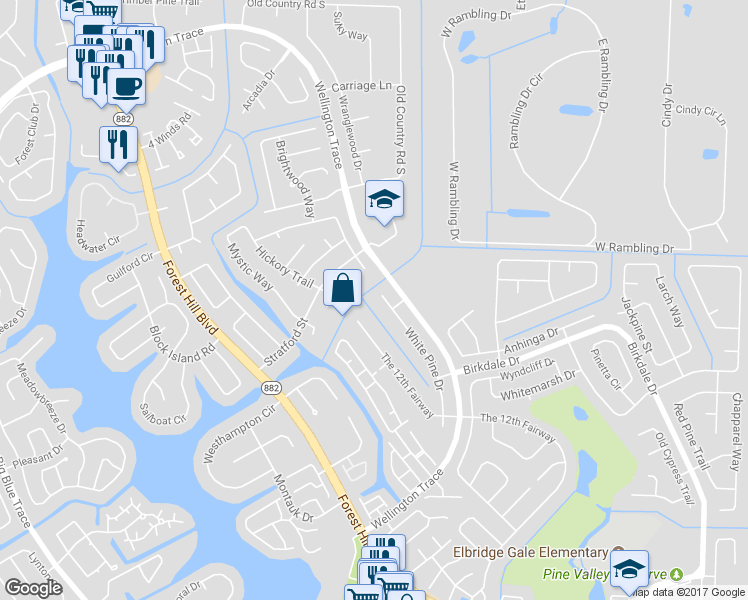 map of restaurants, bars, coffee shops, grocery stores, and more near 1155 White Pine Drive in Wellington