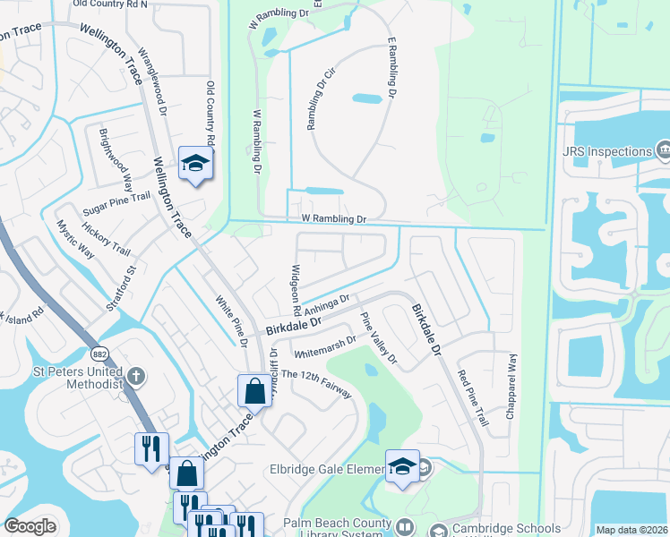 map of restaurants, bars, coffee shops, grocery stores, and more near 11615 Sanderling Drive in Wellington