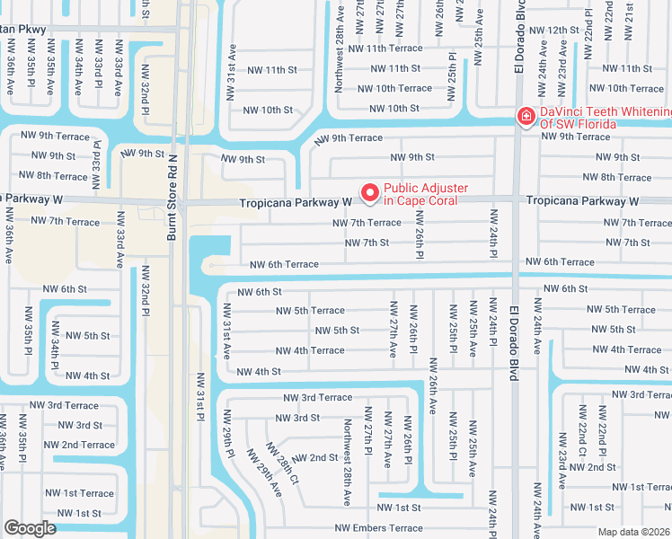 map of restaurants, bars, coffee shops, grocery stores, and more near 2806 Northwest 6th Terrace in Cape Coral