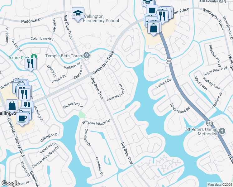 map of restaurants, bars, coffee shops, grocery stores, and more near 1169 Mourning Dove Lane in Wellington