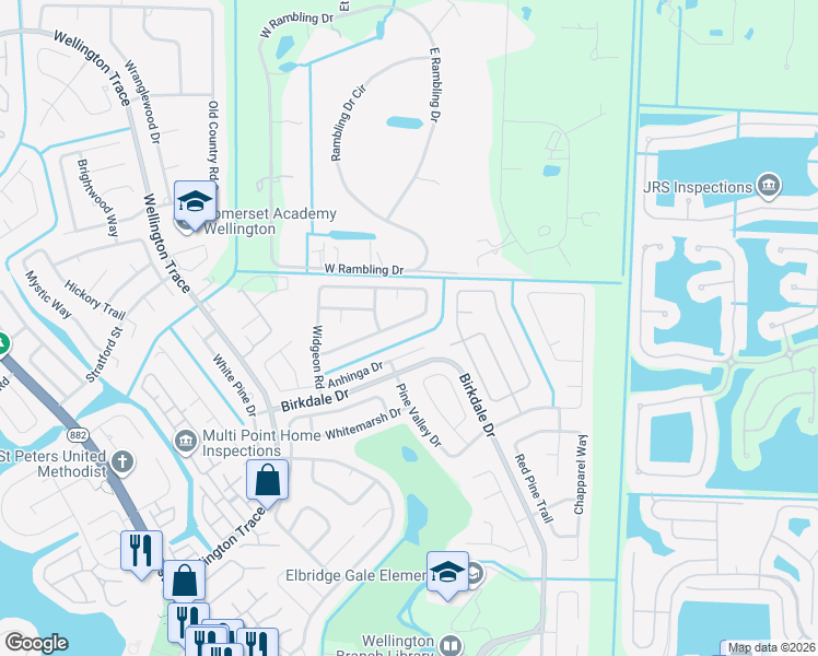 map of restaurants, bars, coffee shops, grocery stores, and more near 11528 Sanderling Drive in Wellington
