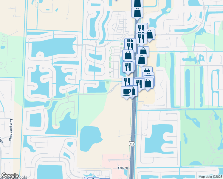 map of restaurants, bars, coffee shops, grocery stores, and more near 10609 Old Hammock Way in Wellington