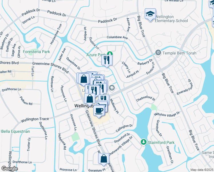 map of restaurants, bars, coffee shops, grocery stores, and more near 13787 Sunflower Court in Wellington