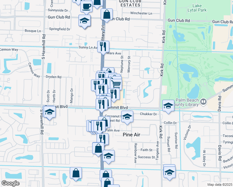 map of restaurants, bars, coffee shops, grocery stores, and more near 890 South Military Trail in West Palm Beach