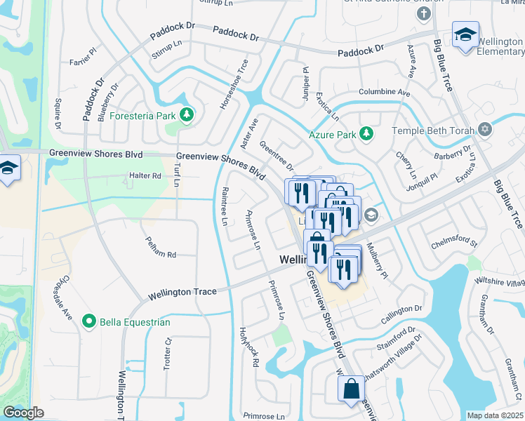 map of restaurants, bars, coffee shops, grocery stores, and more near 1207 Periwinkle Place in Wellington
