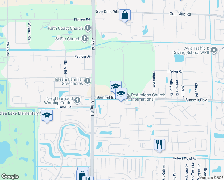 map of restaurants, bars, coffee shops, grocery stores, and more near 6301 Summit Boulevard in West Palm Beach