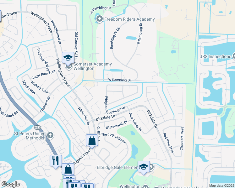 map of restaurants, bars, coffee shops, grocery stores, and more near 11615 Sanderling Drive in Wellington
