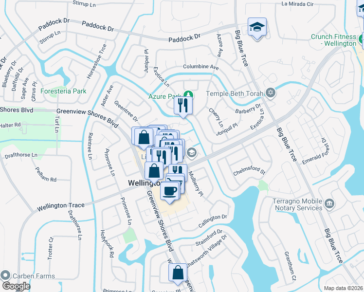 map of restaurants, bars, coffee shops, grocery stores, and more near 13787 Sunflower Court in Wellington