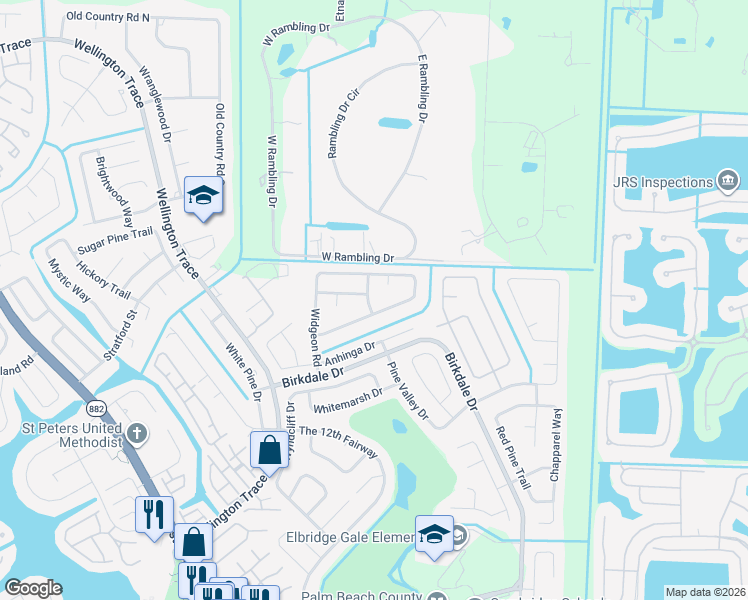 map of restaurants, bars, coffee shops, grocery stores, and more near 11615 Sanderling Drive in Wellington