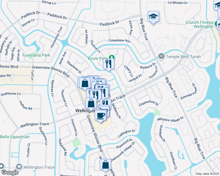 map of restaurants, bars, coffee shops, grocery stores, and more near 13787 Sunflower Court in Wellington