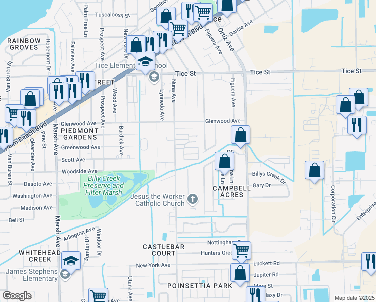 map of restaurants, bars, coffee shops, grocery stores, and more near in Tice