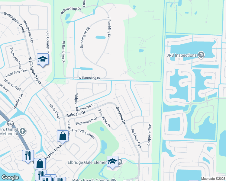 map of restaurants, bars, coffee shops, grocery stores, and more near 2824 Belmore Court in Wellington