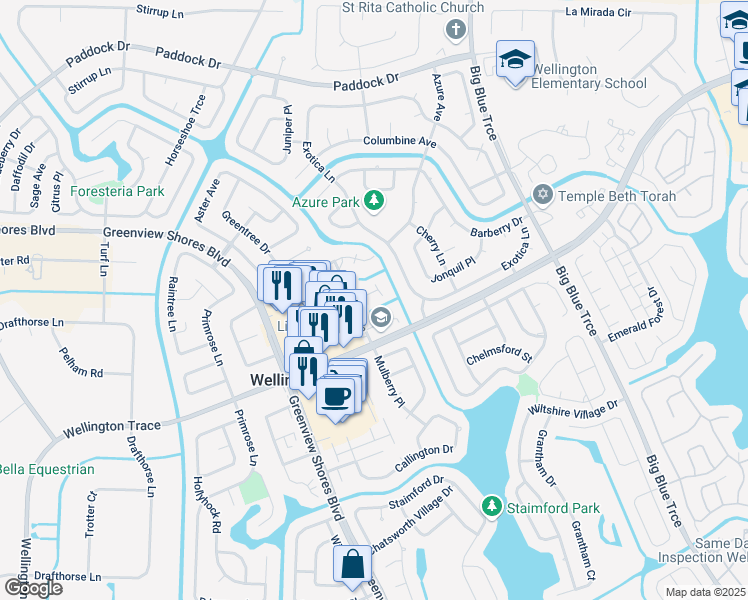 map of restaurants, bars, coffee shops, grocery stores, and more near 13788 Bottlebrush Court in Wellington