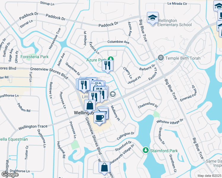map of restaurants, bars, coffee shops, grocery stores, and more near 13790 Bottlebrush Court in Wellington