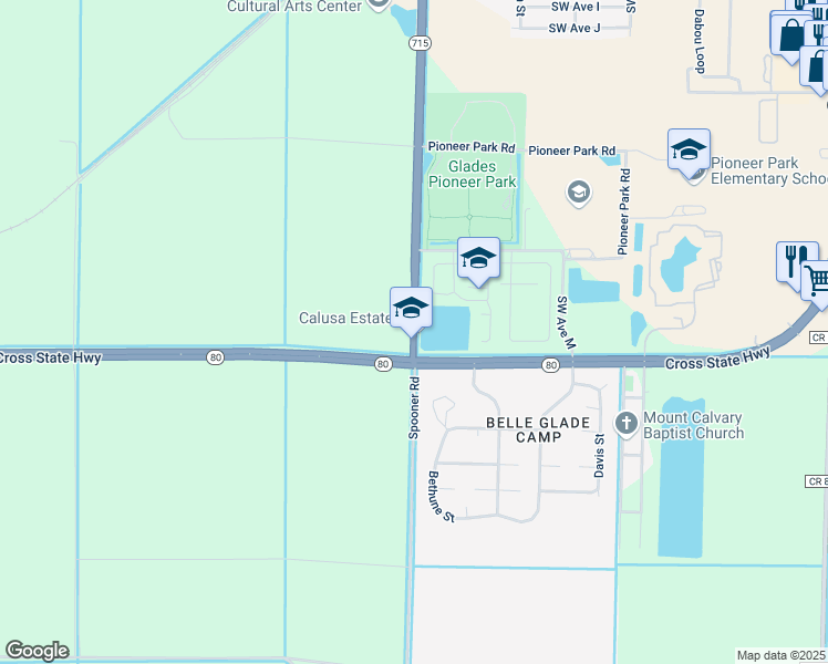 map of restaurants, bars, coffee shops, grocery stores, and more near 1501 Southwest 16th Street in Belle Glade