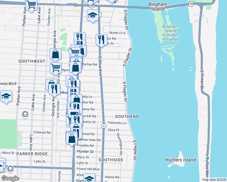 map of restaurants, bars, coffee shops, grocery stores, and more near 217 Bunker Ranch Road in West Palm Beach