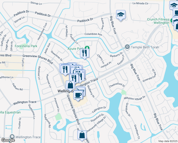 map of restaurants, bars, coffee shops, grocery stores, and more near 13789 Bottlebrush Court in Wellington