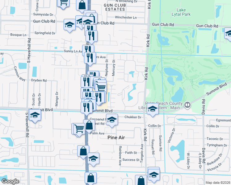 map of restaurants, bars, coffee shops, grocery stores, and more near 840 Summit Lake Drive in West Palm Beach