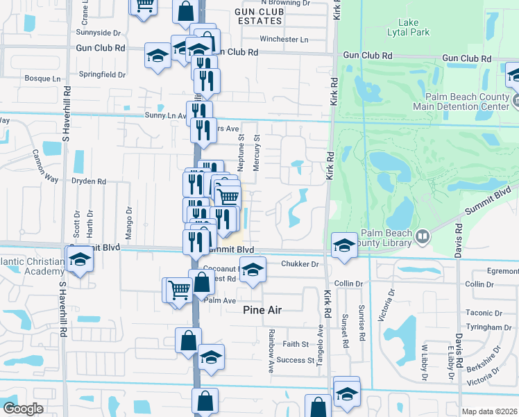 map of restaurants, bars, coffee shops, grocery stores, and more near 876 Summit Lake Drive in West Palm Beach
