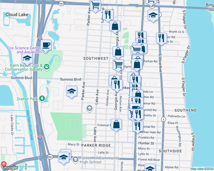 map of restaurants, bars, coffee shops, grocery stores, and more near in West Palm Beach