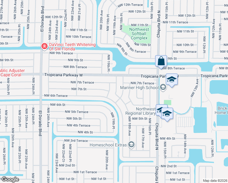 map of restaurants, bars, coffee shops, grocery stores, and more near 705 Northwest 19th Avenue in Cape Coral